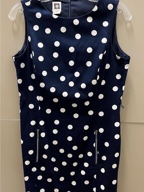 Anne Klein Navy Blue Polka Dot Sheath Dress